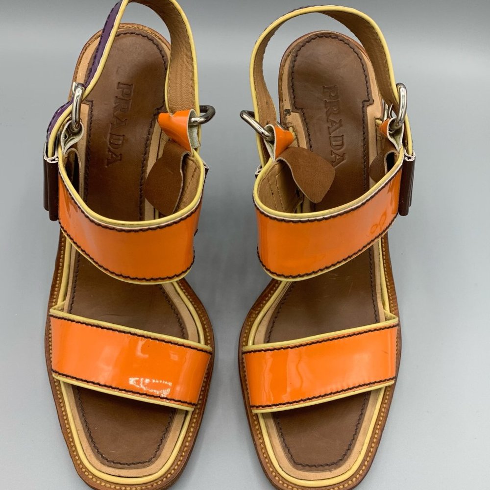 Prada Orange and Purple Sandals in Patent Leather (38,5)  - FL-SH-022